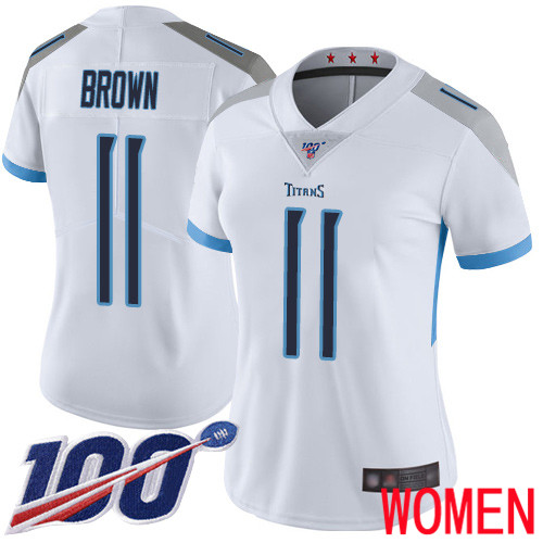 Tennessee Titans Limited White Women A.J. Brown Road Jersey NFL Football #11 100th Season Vapor Untouchable->women nfl jersey->Women Jersey